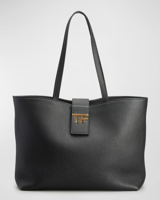 Tom Ford Black Tf Small E/w Tote In Grained Leather
