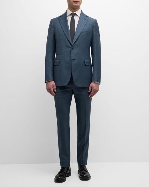 Brioni Blue Solid Wool Suit for men