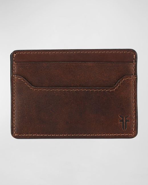 Frye Brown Logan Leather Card Case With Money Clip for men