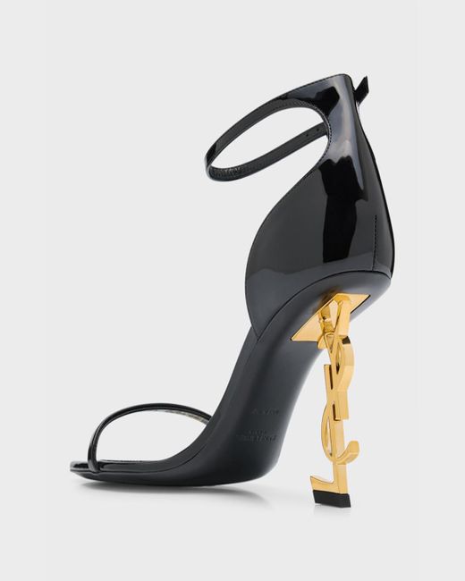 Saint Laurent White Opyum Patent Ysl Ankle-Strap Sandals