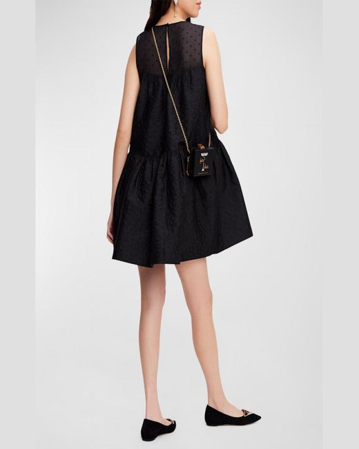 Kate Spade Black Sleeveless Tiered Satin & Organza Mini Dress
