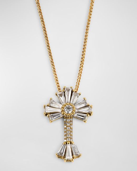Dominique Cohen Metallic 18K Diamond Sunburst Cross Pendant Necklace