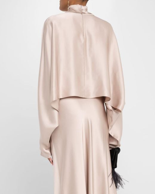 LAPOINTE Natural Long-Sleeve Satin Crop Caftan Top