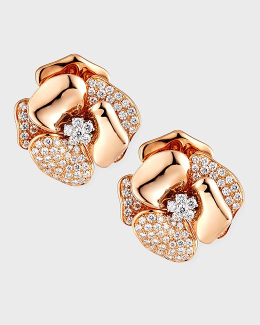 Leo Pizzo Metallic 18k Rose Gold Flower Earrings With Diamonds