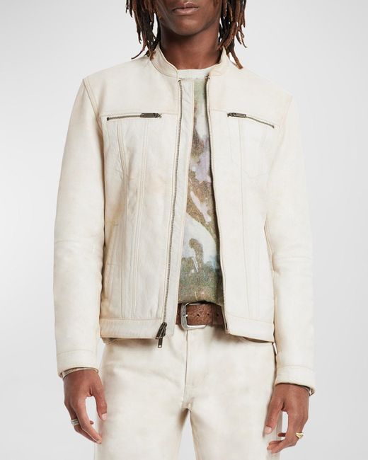 John Varvatos Natural Brando Band-Collar Leather Jacket for men