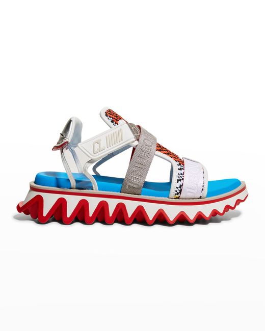 Christian Louboutin Blue Summer Loubishark Red Sole Sport Sandals for men