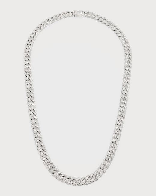 Heera Moti 14k White Gold Pave Diamond Curb Chain Necklace, 22"l