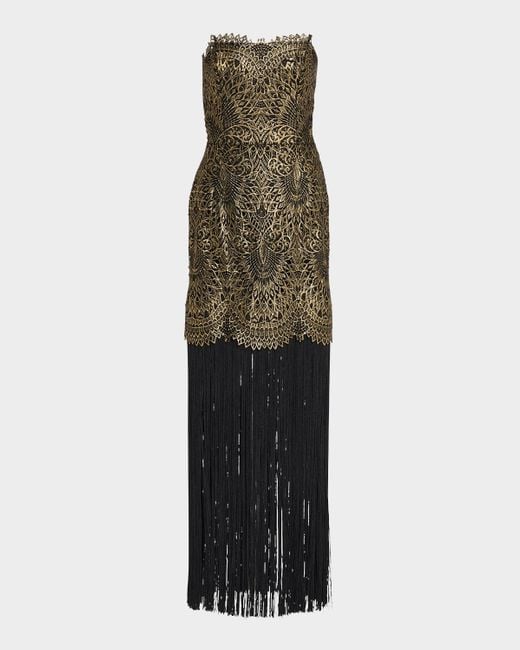 HELSI Multicolor Naomi Strapless Metallic Fringe Gown