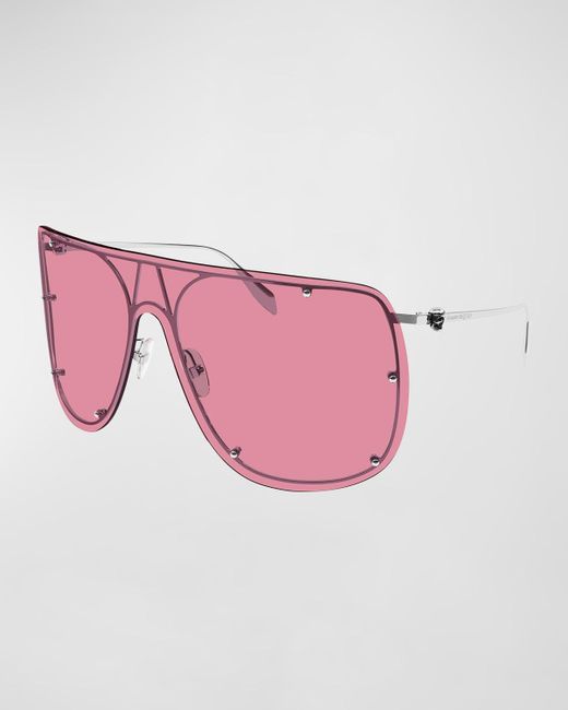 Alexander McQueen Pink Studded Skull Shield Sunglasses
