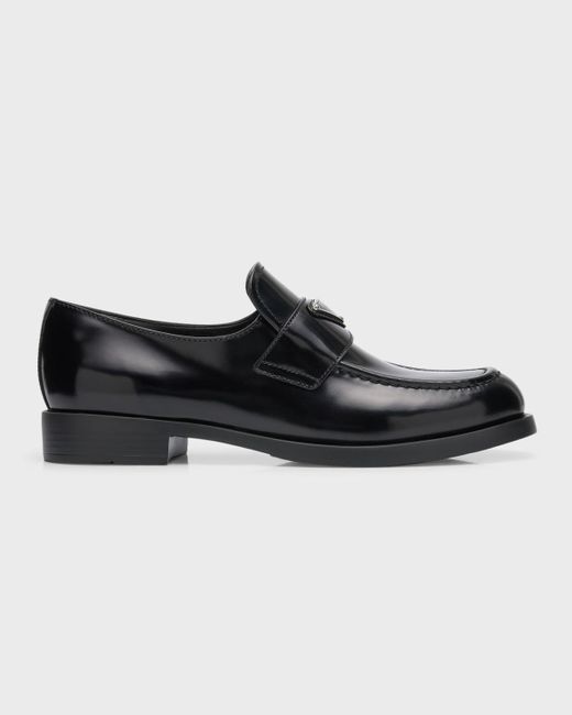 Prada Black Leather Slip-on Flat Loafers