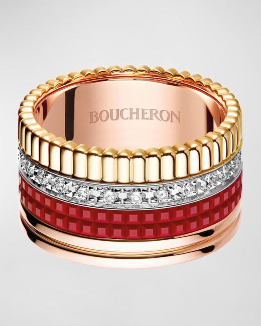 Boucheron Pink Quatre 18k Tricolor Gold Ceramic Large Ring