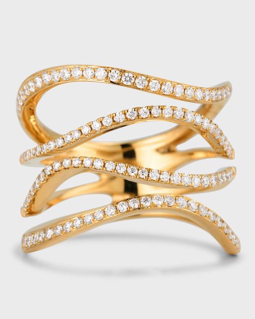 Lisa Nik Metallic 18k Yellow Gold Four Row Wavy Diamond Ring, Size 6