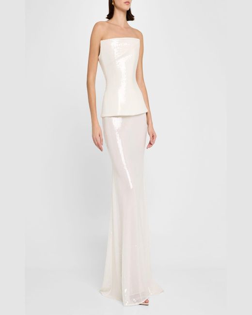 Alex Perry White Strapless Longline Corset Sequin Gown