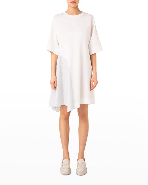 Akris Punto White Mixed-media Stripe T-shirt Dress