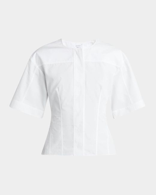 Alexander McQueen White Short-Sleeve Corset Seamed Poplin Blouse