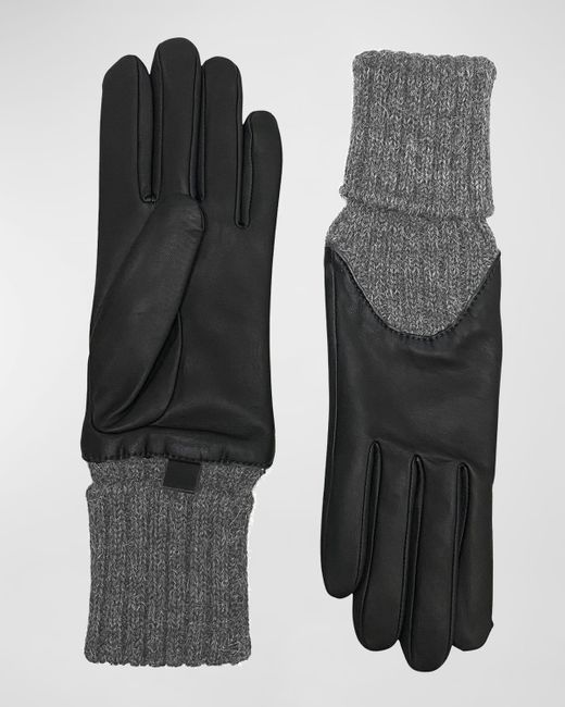 Agnelle Black Cecilia Leather & Ribbed Cashmere Gloves