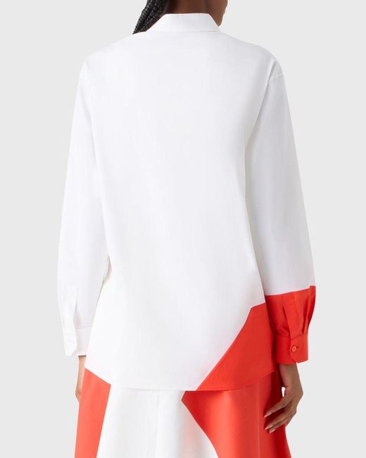 Akris Red Colorblock Patchwork Button-Down Blouse