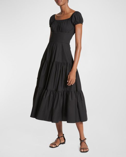 Michael Kors Black Tiered Cotton Poplin Midi-dress
