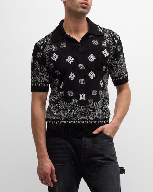 Amiri Black Bandana Knit Polo Shirt for men
