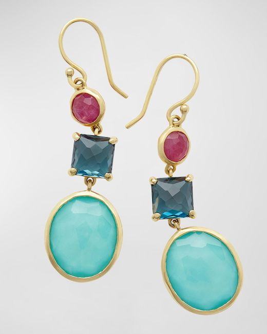 Ippolita Blue 3-stone Drop Earrings In 18k Gold