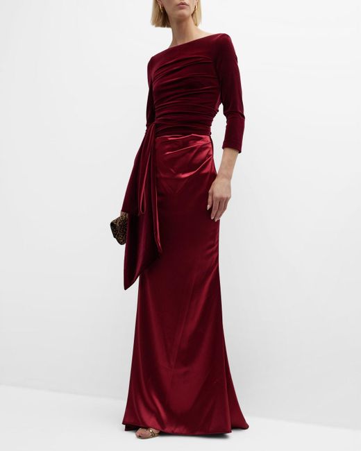 Talbot Runhof Mixed-media Draped Bow Gown in Red | Lyst
