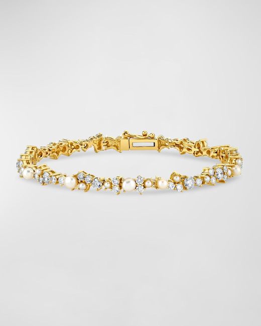 Sydney Evan Metallic 14K, Diamond And Pearl Cocktail Tennis Bracelet