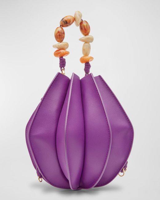 Ulla Johnson Purple Lotus Flower Pochette Top-handle Bag
