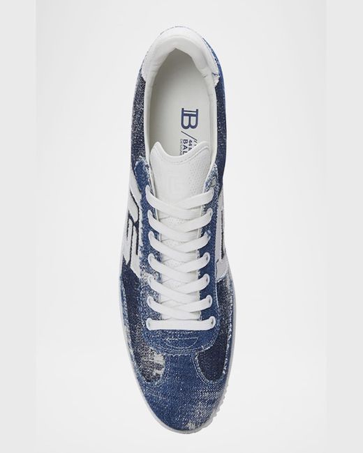 Balmain Blue Swan Destroyed Denim Low-Top Sneakers for men