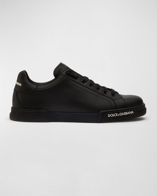 Dolce & Gabbana Black Portofino Calf Leather Low-Top Sneakers for men