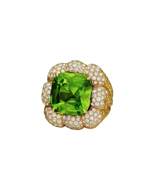 Margot McKinney Jewelry Green 18k Yellow Gold Peridot And Diamond Statement Ring