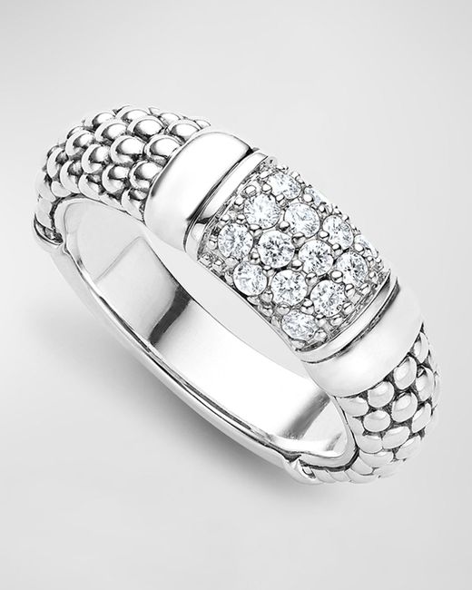 Lagos Metallic Pavé Diamond And Sterling Caviar Bead 6Mm Band Ring