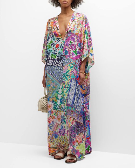 Johnny Was Plus Size Loci Patchwork Kaftan Coverup in Blue Lyst
