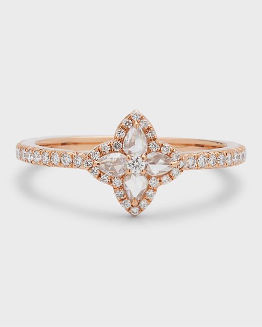 64 Facets White 18k Rose Gold Blossom Motif Diamond Ring