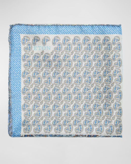 Eton of Sweden Blue Paisley-print Tussah Silk Pocket Square for men