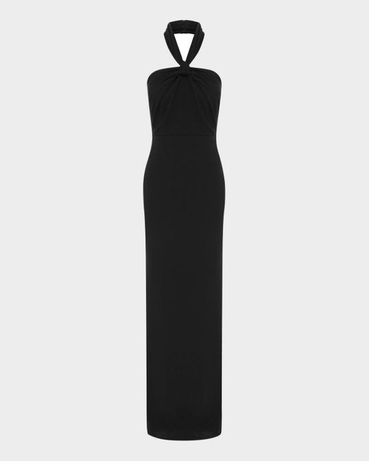 Alex Perry Black Twisted Halter Crepe Column Gown