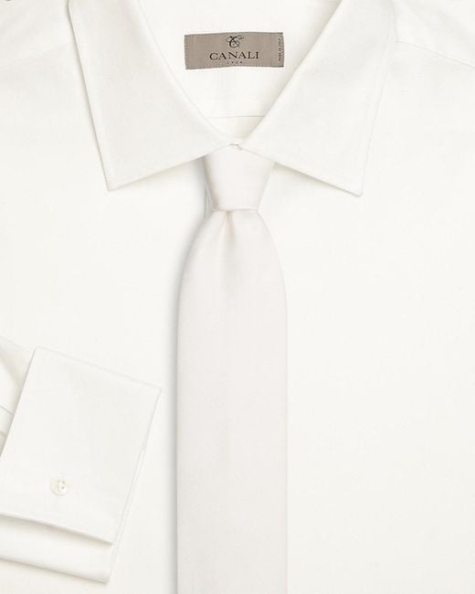 Canali White Apos;S Solid Satin Silk Tie for men