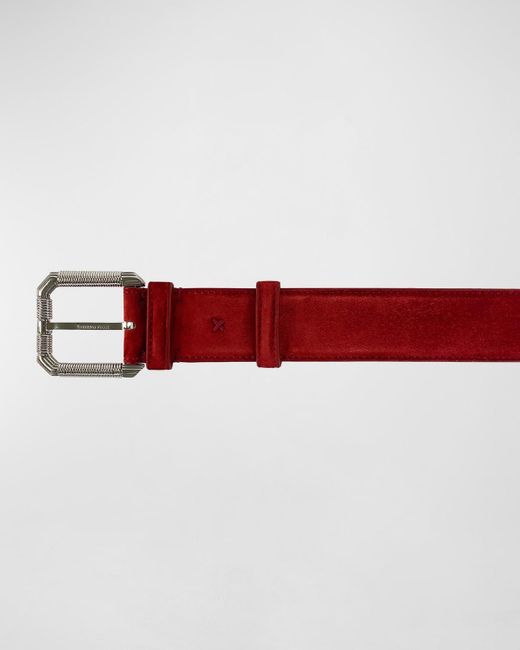 Stefano Ricci Red Solid Suede Belt for men