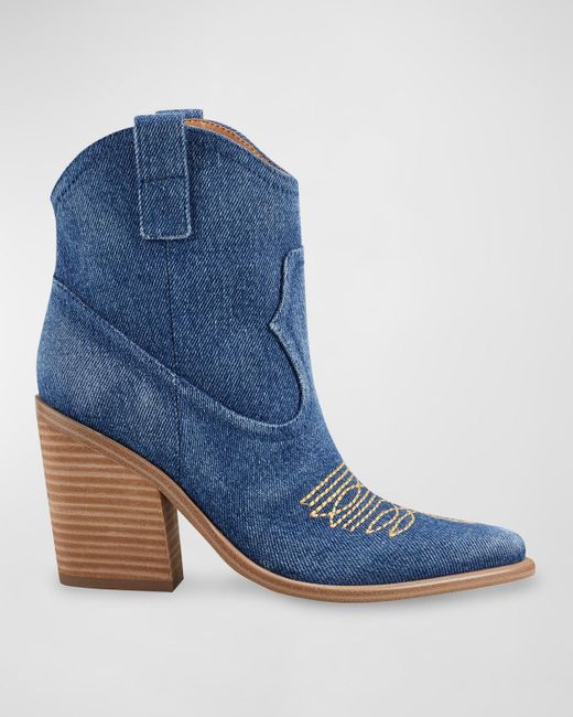 Marc Fisher Blue Leather Western Ankle Booties