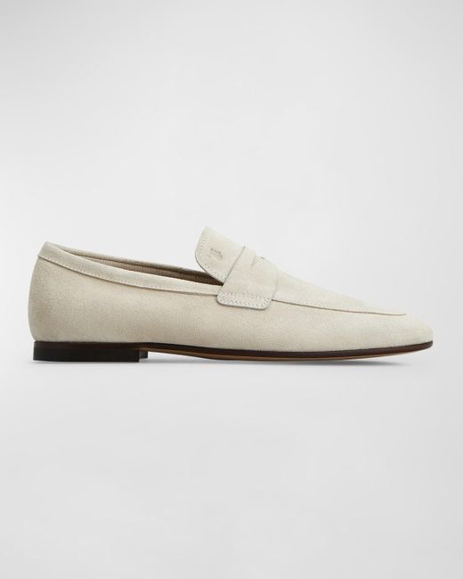 Tod's White Mocassino Cuoio Suede Penny Loafers for men