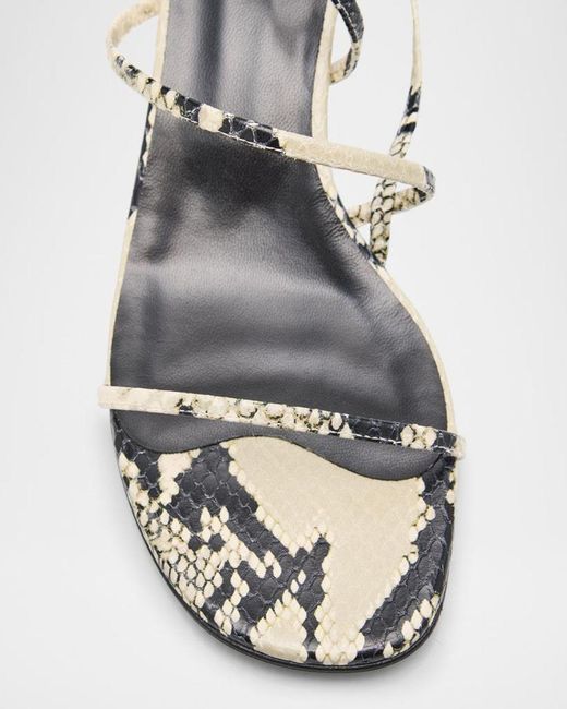 Khaite Metallic Strappy Python-Embossed Kitten Sandals