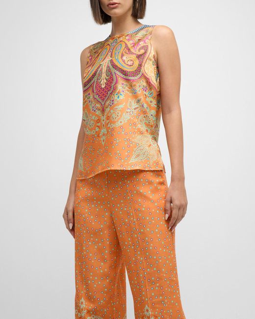 Etro Orange Engineer Paisley-print Sleeveless Silk Top