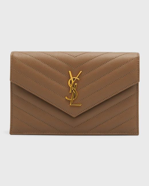 Saint Laurent Brown Small Ysl Envelope Flap Wallet On Chain