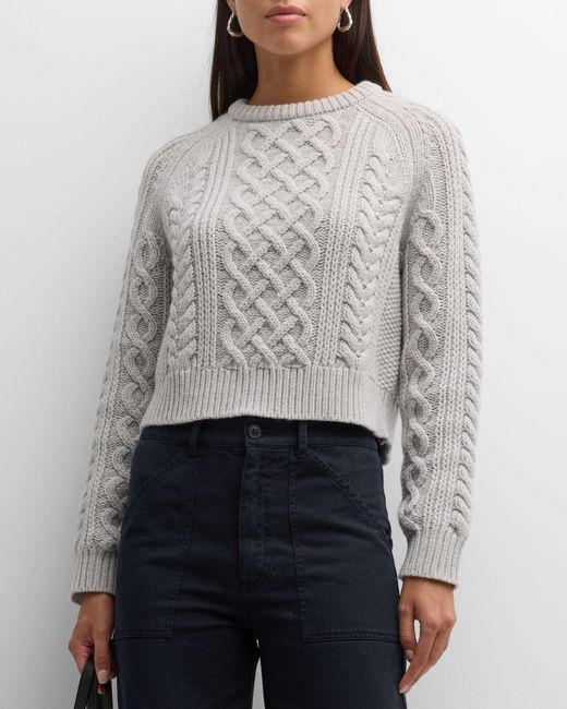 Nili Lotan Gray Coras Melange Cable Knit Crop Sweater