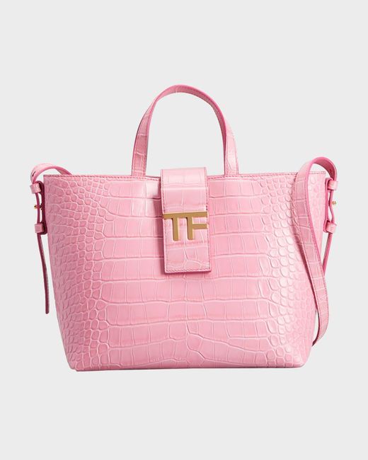 Tom Ford Pink Tf Mini East-west Croc-embossed Tote Bag