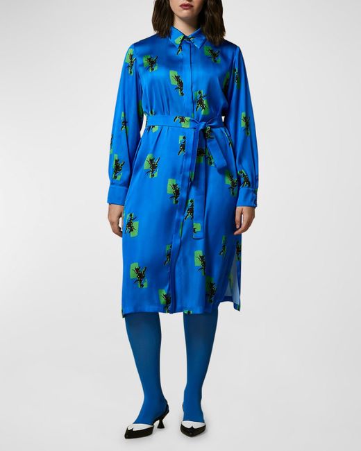 Marina Rinaldi Blue Plus Size Dravenna Floral-Print Midi Shirtdress