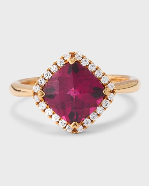 Lisa Nik Pink 18k Rose Gold Rhodlt Garnet Statement Ring With Diamonds, Size 6