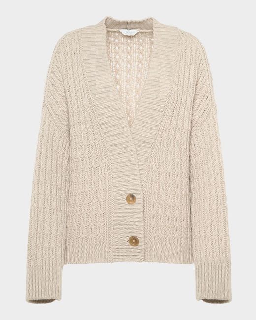 Malo Natural Anna Cashmere Cable-Knit V-Neck Cardigan