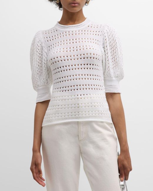 Chloé White X High Summer Crochet Puff-Sleeve Top