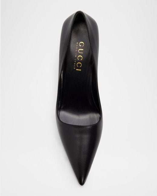 Gucci Black 85Mm Trinity Leather Pointed-Toe Pumps