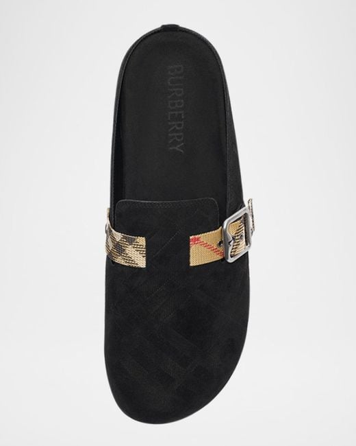 Burberry Black Apos;S Urchin Suede Check-Strap Clogs for men